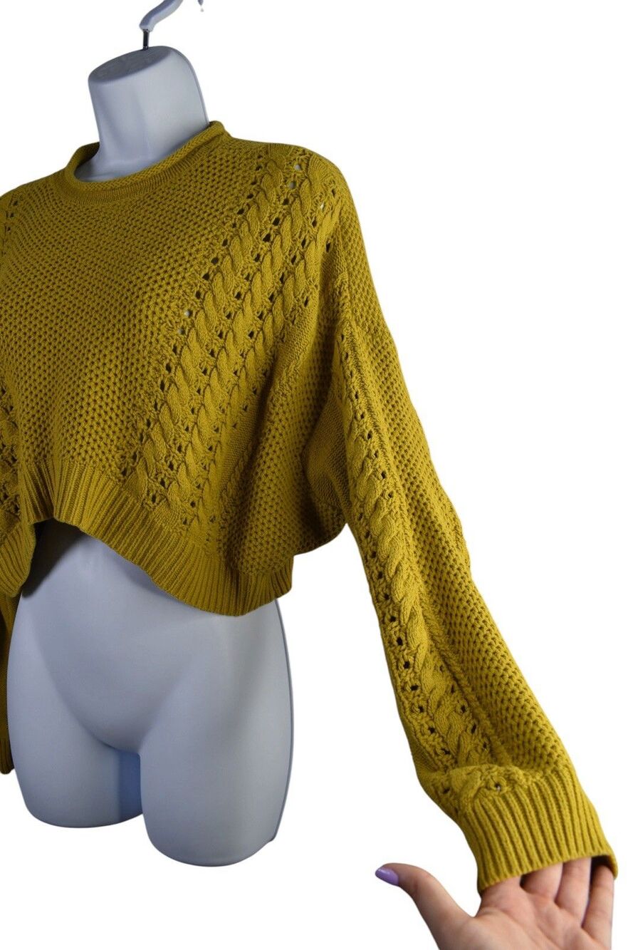 BDG Urban Outfitters Sweater Size S Mustard Yellow Cropped Cable Knit Boho - Picture 5 of 8